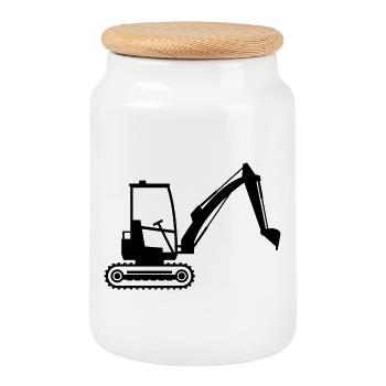 Excavator - Cookie Jar with Wooden Lid - white - Front
