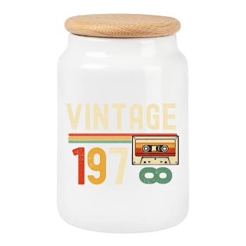 Vintage-Kassette aus den 1970er Jahren - Keksdose mit Holzdeckel - Weiß - Vorne