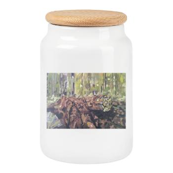 Logs in the forest – an impressionistic landscape - Cookie Jar with Wooden Lid - white - Front
