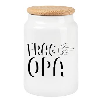 Ask Grandpa! Funny Family Saying Design - Cookie Jar with Wooden Lid - white - Front