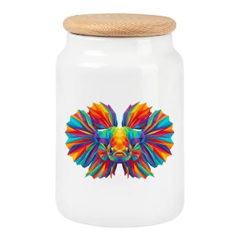 Bunte geometrische Betta-Fisch-Pop-Art - Keksdose mit Holzdeckel - Weiß - Vorne