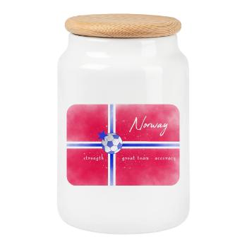 Norway flag with football jersey international matches - Cookie Jar with Wooden Lid - white - Front