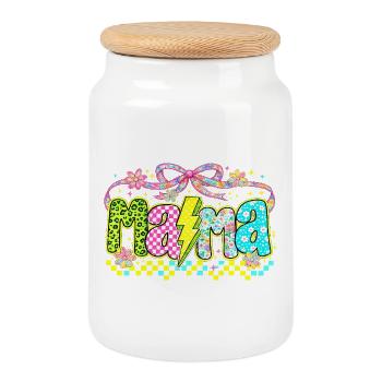 Mama Retro Flashy | Style Néon Fête des Mères - Boîte à biscuits avec couvercle en bois - blanc - Devant