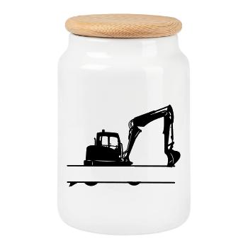 Excavatrice sur mesure – Équipement lourd - Boîte à biscuits avec couvercle en bois - blanc - Devant
