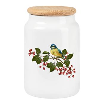 Colorful bird - Cookie Jar with Wooden Lid - white - Front