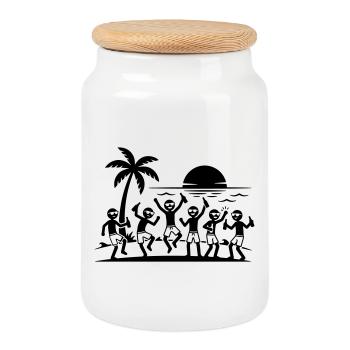 Holiday Party Beach Team - Cookie Jar with Wooden Lid - white - Front