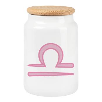 Signe du signe du zodiaque de la Balance rose pastel - Boîte à biscuits avec couvercle en bois - blanc - Devant
