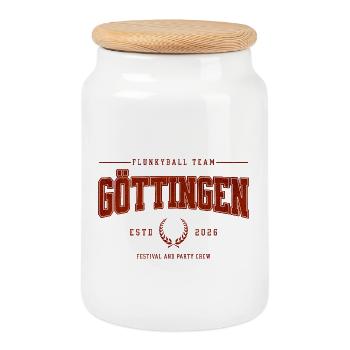 Flunkyball Profi Team Göttingen Vintage Shirt - Keksdose mit Holzdeckel - Weiß - Vorne