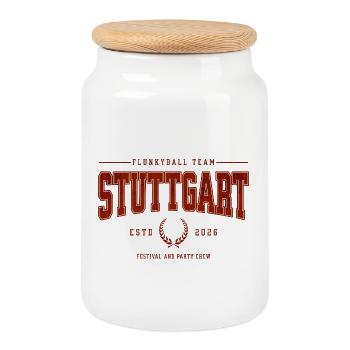 Flunkyball Profi Team Stuttgart Vintage Shirt - Keksdose mit Holzdeckel - Weiß - Vorne