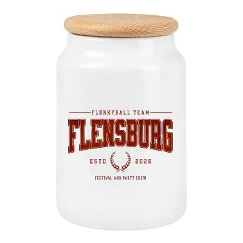 Flunkyball Profi Team Flensburg Vintage Shirt - Keksdose mit Holzdeckel - Weiß - Vorne