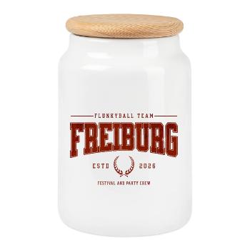 Flunkyball Profi Team Freiburg Vintage Shirt - Keksdose mit Holzdeckel - Weiß - Vorne