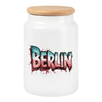 Berlin Graffiti Police Street Art Style Urbain - Boîte à biscuits avec couvercle en bois - blanc - Devant