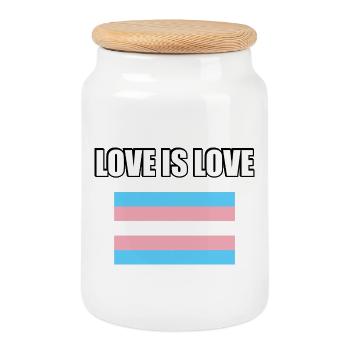 LOVE IS LOVE Trans Pride Flagge - Keksdose mit Holzdeckel - Weiß - Vorne