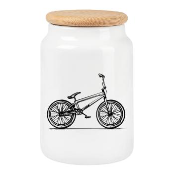 BMX Bike - Illustration - Cookie Jar with Wooden Lid - white - Front