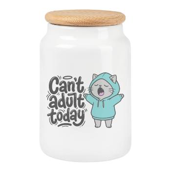 Can't adult today - Cat in a Hoodie - Cookie Jar with Wooden Lid - white - Front