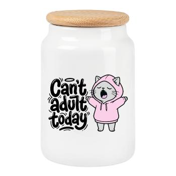 Can't adult today - Cat in a Hoodie - Cookie Jar with Wooden Lid - white - Front