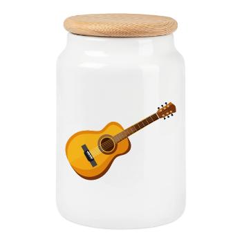 guitar - Cookie Jar with Wooden Lid - white - Front