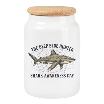 The Deep Blue Hunter – Shark Awareness Day - Cookie Jar with Wooden Lid - white - Front