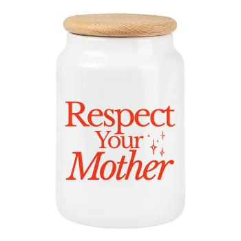 respect your mother - Cookie Jar with Wooden Lid - white - Front