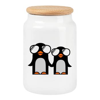 funky pinguine - Keksdose mit Holzdeckel - Weiß - Vorne
