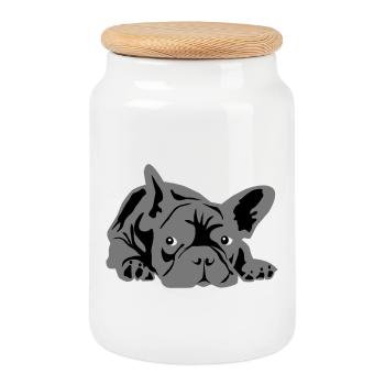 bouledogue français 2 couleurs - Boîte à biscuits avec couvercle en bois - blanc - Devant
