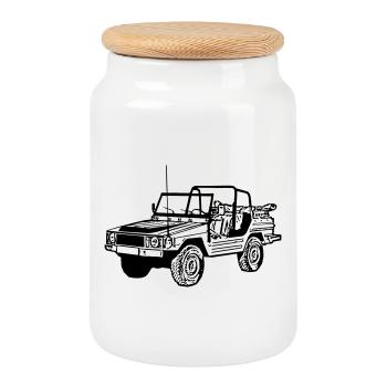 Offroad ,Geländewagen , 4x4 Fun , Kult , Auto (25) - Keksdose mit Holzdeckel - Weiß - Vorne