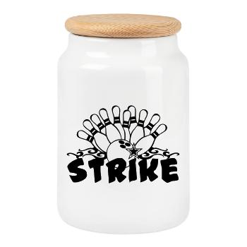 Bowling Strike , Fun Shirt , Strike (25) - Keksdose mit Holzdeckel - Weiß - Vorne