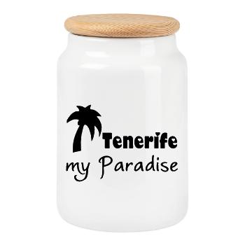 Tenerife Paradise - Cookie Jar with Wooden Lid - white - Front