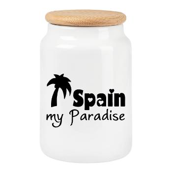 Spain Paradise - Cookie Jar with Wooden Lid - white - Front