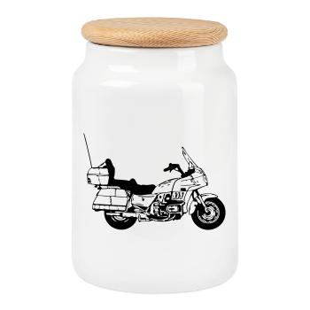 Motorrad , Goldwing , Chopper Kult (25) - Keksdose mit Holzdeckel - Weiß - Vorne