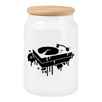Un tourne-disque - Boîte à biscuits avec couvercle en bois - blanc - Devant