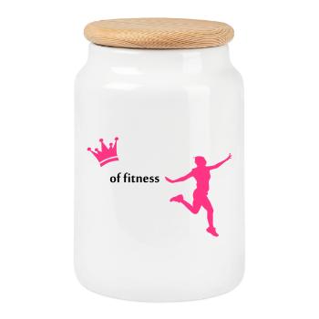 fitness - Cookie Jar with Wooden Lid - white - Front