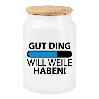 Gut Ding will Weile haben | Ladebalken - Cookie Jar with Wooden Lid - white - Front