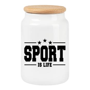 Sport ist Leben - Keksdose mit Holzdeckel - Weiß - Vorne