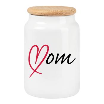 Mom Heart | Herz - Boîte à biscuits avec couvercle en bois - blanc - Devant