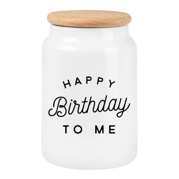Anniversaire - Boîte à biscuits avec couvercle en bois - blanc - Devant