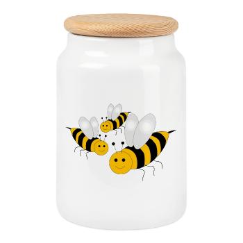 bees - Cookie Jar with Wooden Lid - white - Front
