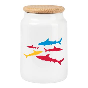 poissons - Boîte à biscuits avec couvercle en bois - blanc - Devant