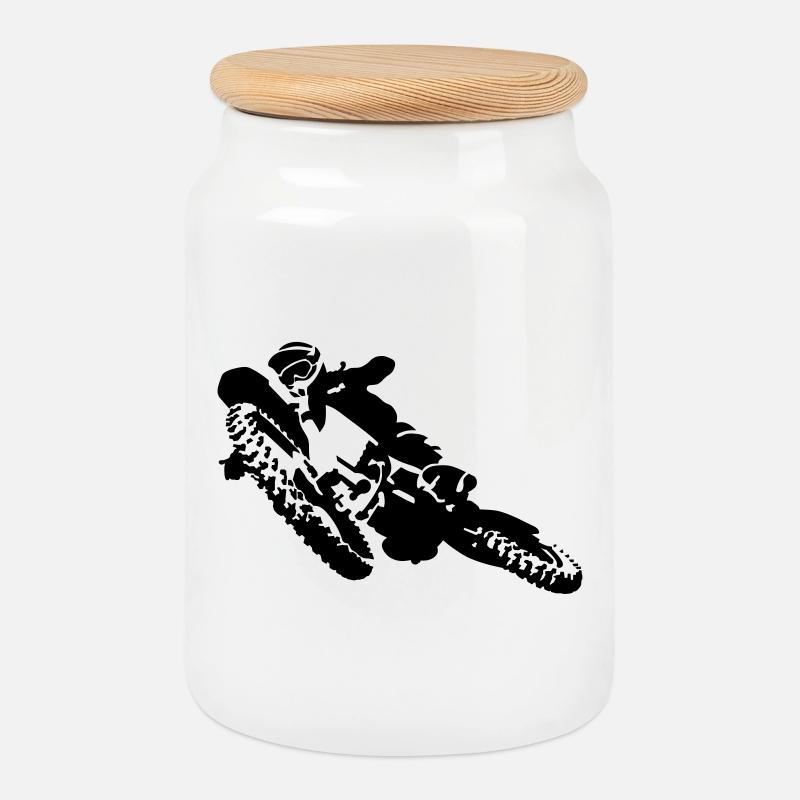 Motocross - Keksdose mit Holzdeckel - Weiß