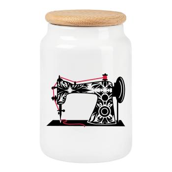 nostalgisch antike Retro Nähmaschine - Keksdose mit Holzdeckel - Weiß - Vorne