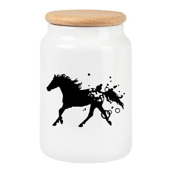 cheval - Boîte à biscuits avec couvercle en bois - blanc - Devant