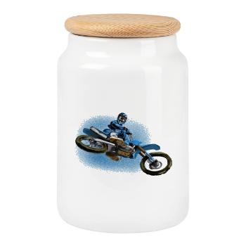 motocross - Cookie Jar with Wooden Lid - white - Front