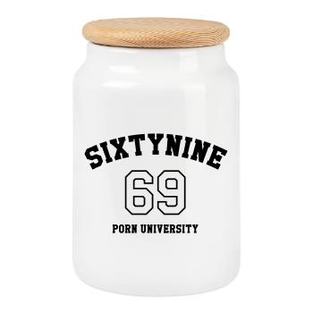 69 Porn University - Boîte à biscuits avec couvercle en bois - blanc - Devant