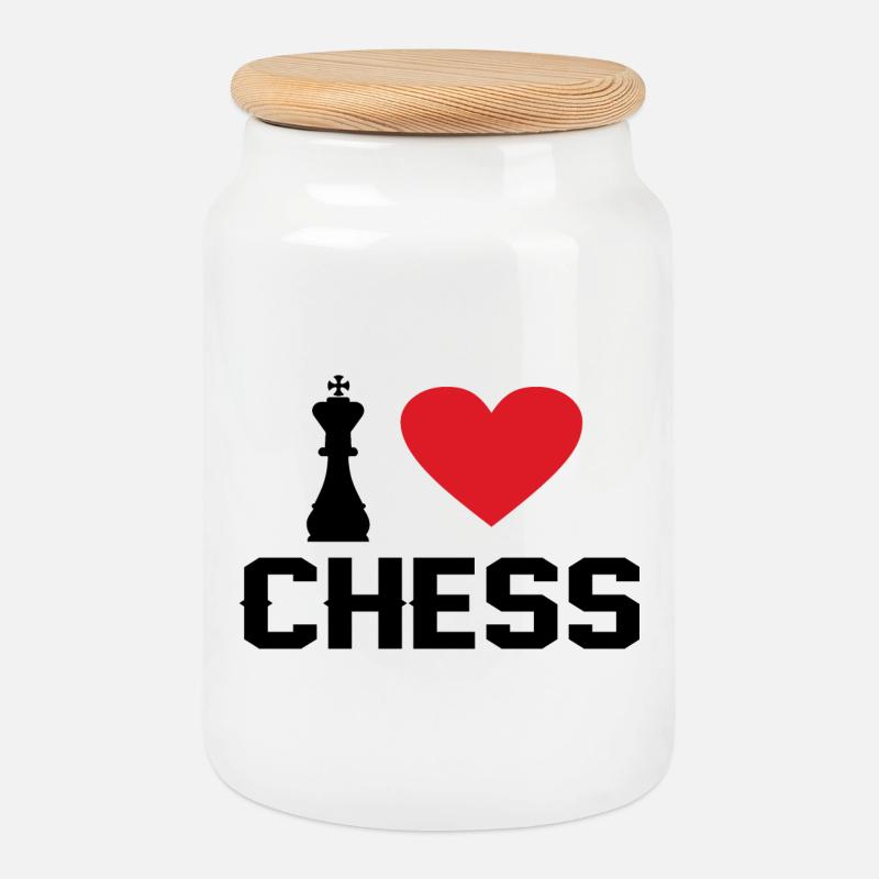 Ich liebe Schach - Keksdose mit Holzdeckel - Weiß