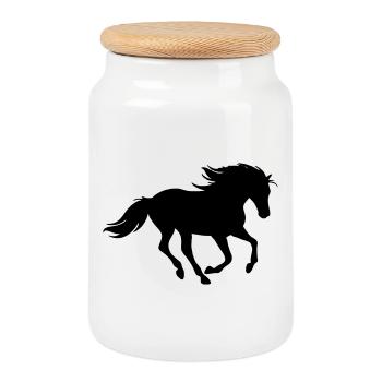 Horses, horse, riding,pony, cowboy, trot, Gallop - Cookie Jar with Wooden Lid - white - Front
