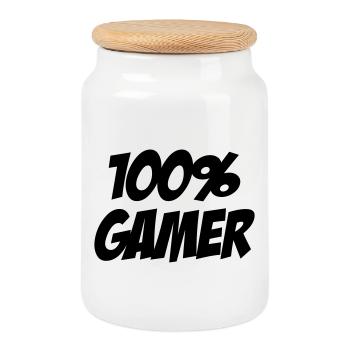 Gamer / Gaming - Cookie Jar with Wooden Lid - white - Front