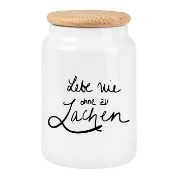 Lebe nie ohne zu Lachen - Keksdose mit Holzdeckel - Weiß - Vorne