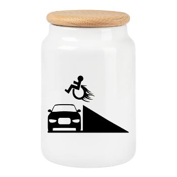 Rollstuhlfahrer springt über eine Rampe # - Keksdose mit Holzdeckel - Weiß - Vorne