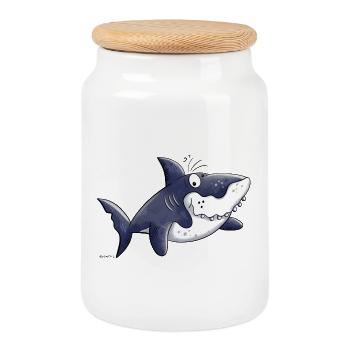 Happy Shark - Cookie Jar with Wooden Lid - white - Front