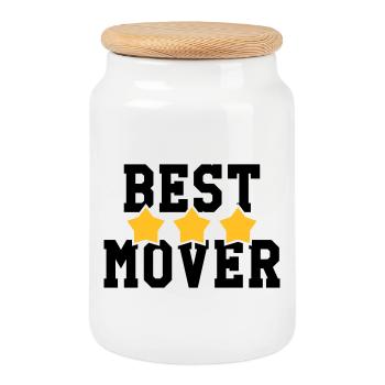 frachtführer / möbelpacker / mover / bewegen - Keksdose mit Holzdeckel - Weiß - Vorne